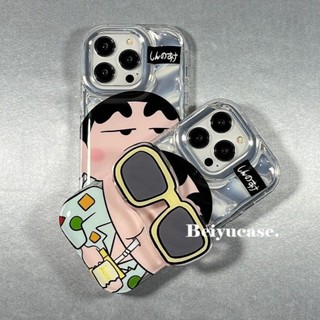 【แว่นกันแดด ชินจัง】เคสโทรศัพท์มือถือ แบบนิ่ม ไล่โทนสีเงิน สําหรับ IPhone 11 12 13 14 Pro MAX X XR XS MAX 14 Plus