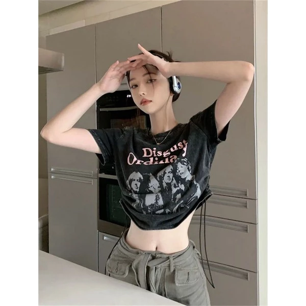 ขนาดใหญ่พิเศษ 7XL เสื้อผ้าแฟชั่น ผู้หญิงแขนสั้น ครอปท็อป ใส่ไปคลับ ปาร์ต y2k เสื้อแฟชั่น5XL thumbnail 4