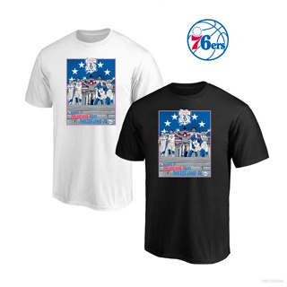 เสื้อยืดคอกลม แขนสั้น พิมพ์ลายการ์ตูน NBA Philadelphia 76ers สไตล์สปอร์ต สําหรับผู้ชาย และผู้หญิง