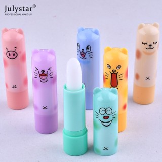 JULYSTAR 1 Pcs Moisturizing Colorless การ์ตูนลิปบาล์มธรรมชาติพืชทรงกลมลิปกลอสผลไม้แต่งลิปสติกเครื่องมือแต่งหน้า