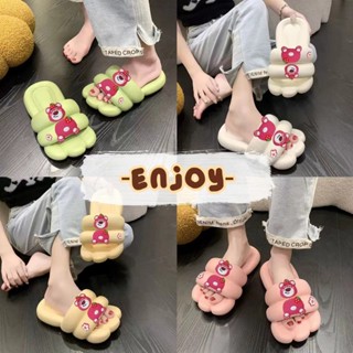 🍓EnJoy🍓 พร้อมส่ง (LT-P2321) รองเท้าแตะแบบสวม ลายน้องหมี PinkBear ดีเทลลายหยัก