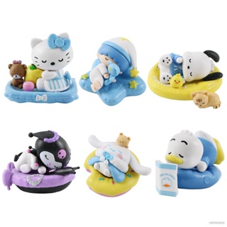 Sy7 โมเดลฟิกเกอร์ Sanrio Sleeping Kuromi Kitty Cinnamoroll Pachacco ของเล่น สําหรับเด็ก เก็บสะสม ของขวัญ 6 ชิ้น YS7