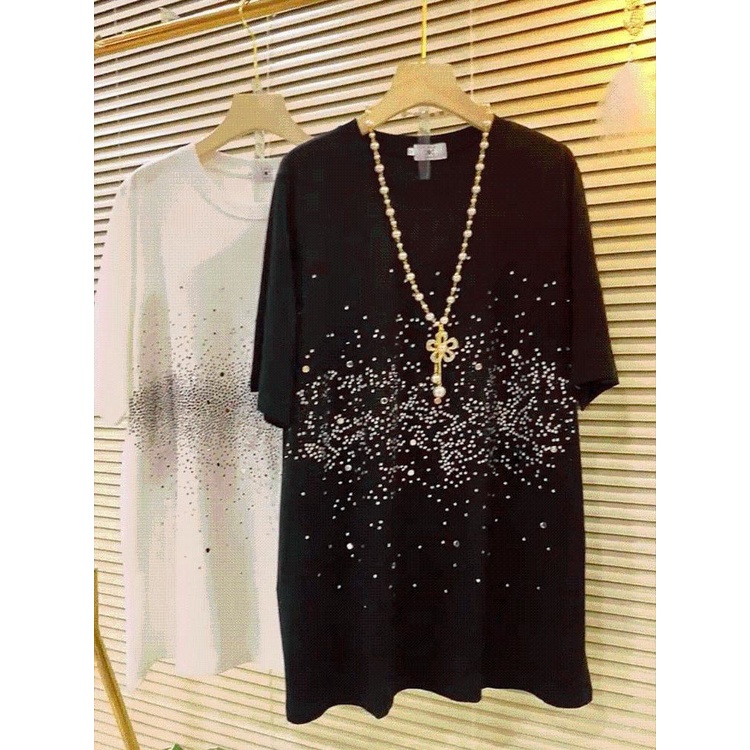 เสื้อยืด Oversize (40-150kg) Bling Plus Size Short Sleeves T Shirt Long Cutting Korean Style Loose Top Fashion Baju