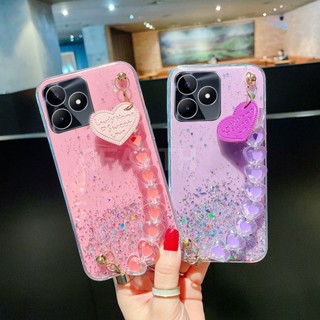 ใหม่ เคสโทรศัพท์มือถือ ซิลิโคนนิ่ม TPU กันกระแทก กันรอยกล้อง ลายกากเพชร 3D พร้อมสายคล้องมือ หัวใจ หรูหรา สําหรับ Realme C53 2023 REALMEC53