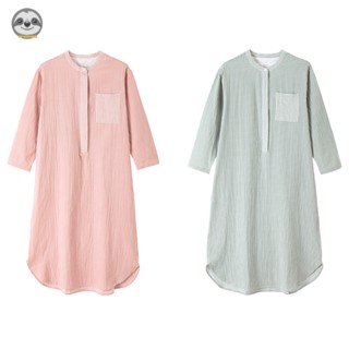 สไตล์ญี่ปุ่น Muji / ชุดนอนตรวจสอบละเอียด สําหรับสุภาพสตรี / ชุดนอนผ้าโปร่งคู่ / ชุดอยู่บ้าน / สามารถสวมใส่ด้านนอกบ้าน / ชุดคลุมท้อง
