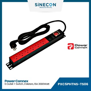 PowerConneX ปลั๊กไฟราง รุ่น PXC5PHTNS-TS06 | 6 Outlet Switch 16A 3680W ป้องกันไฟเกิน สายไฟยาว 3 เมตร (มีมอก)