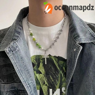 OCEANMAPDZ สร้อยคอโซ่ไทเทเนียม ประดับลูกปัดไข่มุก เรียบง่าย สไตล์ฮิปฮอป สําหรับผู้ชาย