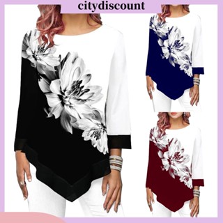 &lt;citydiscount&gt; เสื้อเบลาส์ คอกลม แขนยาว พิมพ์ลายดอกไม้ ทรงหลวม สําหรับผู้หญิง