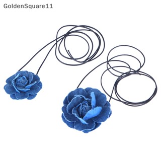 Goldensquare สร้อยคอโชคเกอร์ ผ้ายีน หลายชั้น ลายดอกไม้ สีฟ้า สไตล์วินเทจ 1 ชิ้น สําหรับผู้หญิง