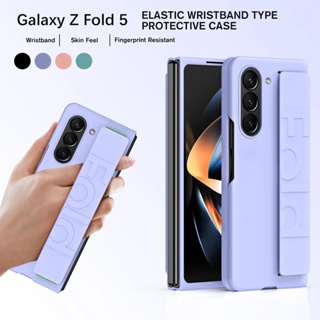 For Samsung Galaxy Z Fold 5 Z fold 5 5G Luxury Silicone Wrist Strap Flip Case Acrylic Foldable Anti Scratch Protect Camera Lens Case Strap Lanyard Anti Drop Back Cover