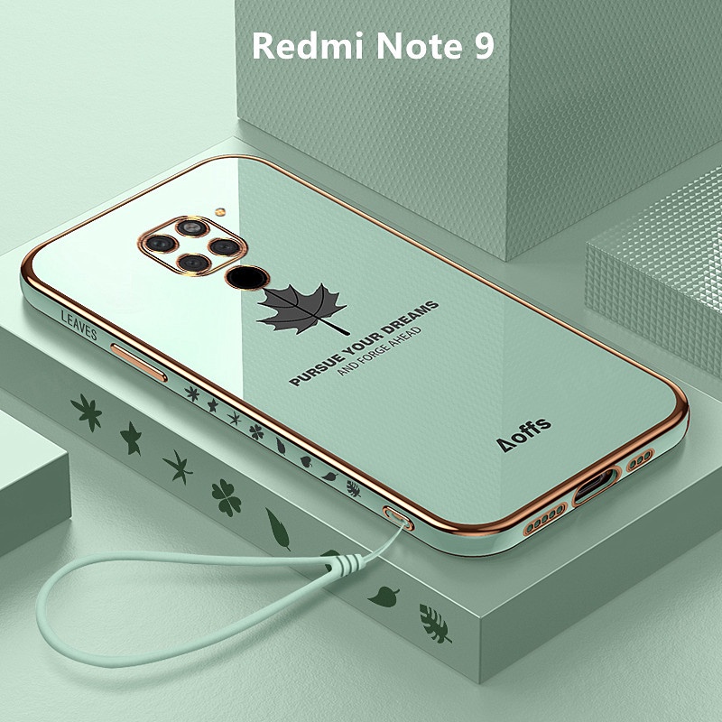 Casing Redmi Note 9 Case Maple Leaves Plating Cover Soft TPU Phone Case Redmi Note 9