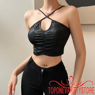 Topone- เสื้อกล้าม ครอป แขนกุด ลายสก๊อต แนวสตรีท แฟชั่นฤดูร้อน สําหรับผู้หญิง