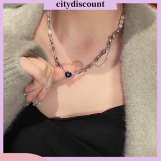 &lt;citydiscount&gt; สร้อยคอโซ่ จี้รูปหัวใจ ประดับเพทาย น้ําหนักเบา ปรับได้ สีดํา เครื่องประดับ