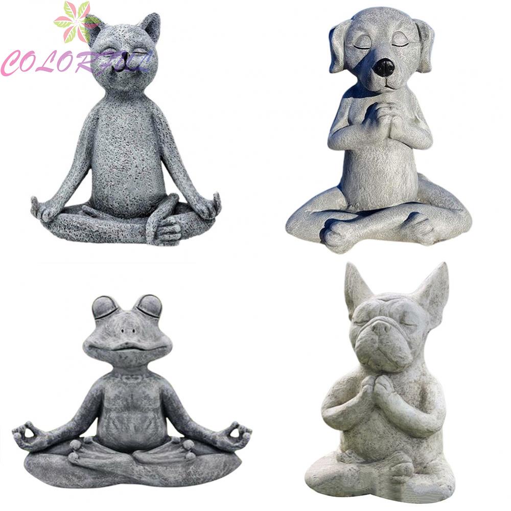 【COLORFUL】Meditating Frog Statue Ornament Buddha Zen Yoga Dog Home Garden Decor Outdoor