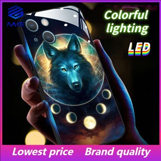 Mg เคสโทรศัพท์มือถือกระจก LED ลายหมาป่า ดาว สําหรับ Samsung S23ULTRA S23Plus S21Plus S22Plus S22ULTRA S20PLUS A53 A73 A12 A14 A72 A71 A52 A51 A32 A21S NOTE10 10Plus NOTE20ultra