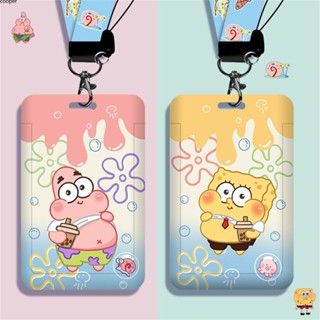 【ในการจัดส่ง】ชุดการ์ดการ์ตูน Spongebob Campus Bus Meal Card Access Control Work Card Document Work Card Lanyard School Card Protective Cover