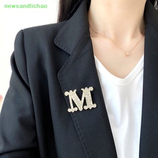 Newsandlichao แฟชั่น คริสตัลเพทาย ตัวอักษร M เข็มกลัด Pin สําหรับกระเป๋าเป้ ปกเสื้อ พิน ปาร์ตี้ เครื่องประดับ อุปกรณ์ดี