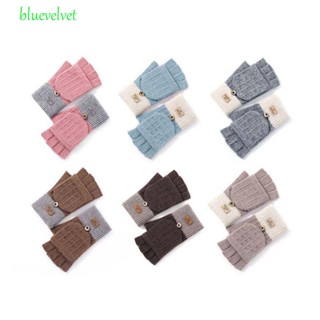 BLUEVELVET ถุงมือครึ่งนิ้ว ผ้าวูล และผ้ากํามะหยี่ แบบหนา ลายคริสต์มาสน่ารัก แฟชั่นฤดูใบไม้ร่วง และฤดูหนาว สําหรับผู้หญิง