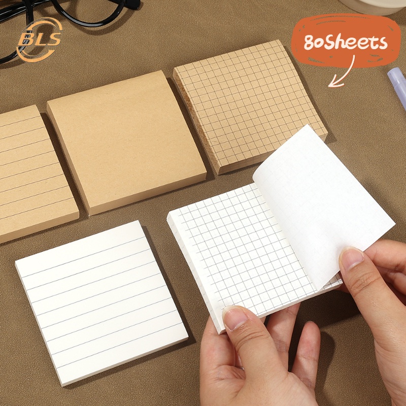 สติกเกอร์เมโม่ แบบพกพา ฉีกได้ 80 แผ่น / กระดาษโน้ต ลายตาราง แนวนอน เรียบง่าย เครื่องเขียนโรงเรียน