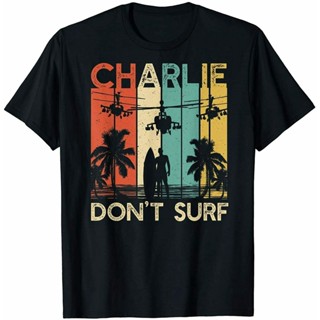 ดูดีนี่ เสื้อยืดผ้าฝ้ายพิมพ์ลายคลาสสิก พร้อมส่ง เสื้อยืดผ้าฝ้าย พิมพ์ลาย Charlie DonT Surf Vietnam War Apocalypse หลากส