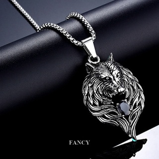 Fancy สร้อยคอโซ่เหล็กไทเทเนียม จี้หัวหมาป่า สไตล์เรโทร สําหรับผู้ชาย