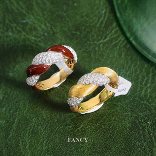 Fancy แหวนชุบทอง 18K ประดับเพทาย สีแดง สไตล์เรโทร สําหรับผู้หญิง