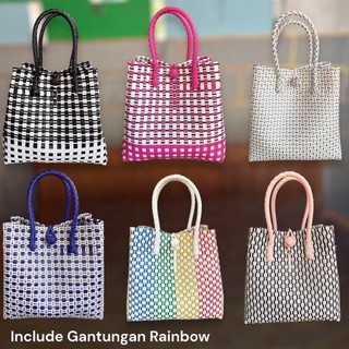 FREE RAINBOW Tas Anyaman Jali Handle Pendek KHANZA Totebag muat 5kg