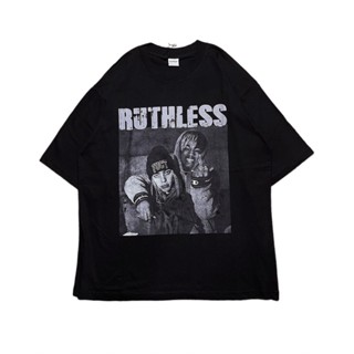 มีความสุข เสื้อยืดโอเวอร์ไซส์เสื้อยืดแขนสั้น พิมพ์ลาย Billie EILISH BLACK XXXTENTACION RUTHLESSS-3XL