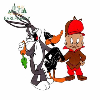 Earlfamily สติกเกอร์ไวนิล กันน้ํา ลาย Looney Tunes Bugs Daffy Elmer ขนาด 13 ซม. x 12.6 ซม. สําหรับติดตกแต่งรถยนต์