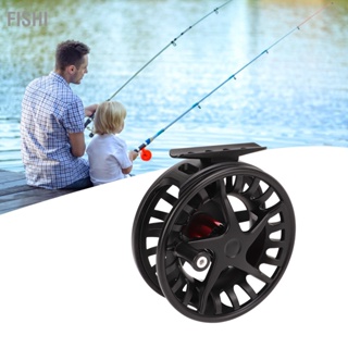 Fishi Fly Fishing Reel พร้อมรีลีสอลูมิเนียมสีดำขนาดใหญ่ความจุสาย มือขวาเปลี่ยนได้สำหรับน้ำเค็ม