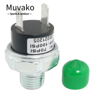 Muvako สวิตช์แรงดันอากาศ 24V 12V 1/4 นิ้ว NPT ตัวผู้ เกลียว 70-100 PSI สีเงิน