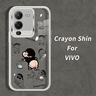 【2in1】เคส VIVO V27 5G V27e V27Pro V25Pro โทรศัพท์มือถือแบบใส ลายชินจัง พร้อมฟิล์มเลนส์กล้อง สําหรับ V23 V23E V20Pro X80 X90