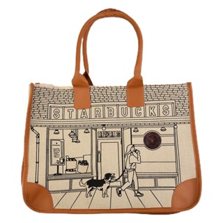 Starbucks กระเป๋าผ้าแคนวาส ทรงโท้ท จุของได้เยอะ ลายการ์ตูนครบรอบ 50 ปี