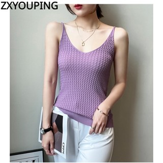 Zxyouping สไตล์ใหม่ ลูกปัดถัก เสื้อกั๊ก ผู้หญิง ด้านใน และด้านนอก สวมเสื้อชั้นในสตรี ด้านล่าง เสื้อแฟชั่น เทรนด์