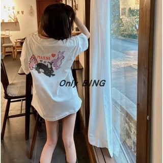 เสื้อยืดแขนสั้น คอกลม ทรงหลวม พิมพ์ลายกราฟฟิติกระต่าย Marni สําหรับผู้ชาย และผู้หญิง