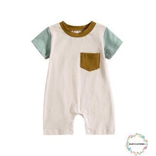 Babyclothes- ชุดจั๊มสูท รอมเปอร์ คอกลม แขนสั้น สีตัดกัน ลําลอง ฤดูร้อน สําหรับเด็กผู้ชาย เด็กผู้หญิง