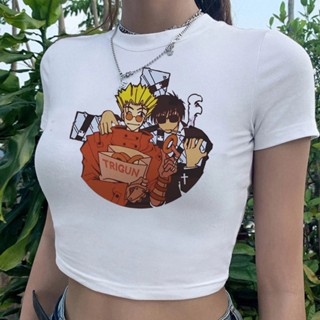 Trigun เสื้อครอปท็อป แฟชั่นเกาหลี วินเทจ ผู้หญิง Kawaii สุนทรีย์ kawai