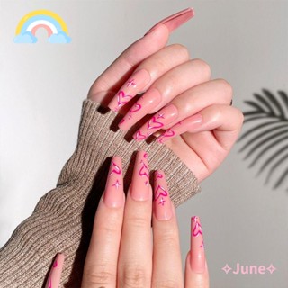 June เล็บปลอม DIY สีชมพู สําหรับตกแต่งเล็บ 24 ชิ้น