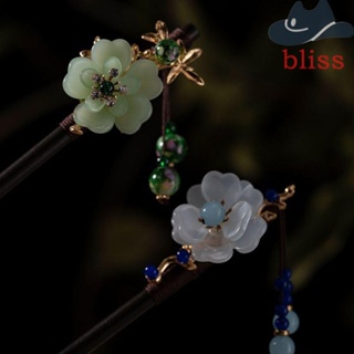 Bliss ที่คาดผม แบบไม้ ลายดอกไม้ ประดับพู่ สไตล์ฮั่นฝู สําหรับผู้หญิง