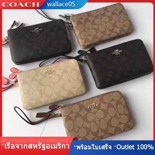 Double Corner Zip Wristlet F87591 กระเป๋าสตางค์ COAC H แท้ กระเป๋าสตางค์ กระเป๋าสตางค์ผู้หญิง กระเป๋าตัง