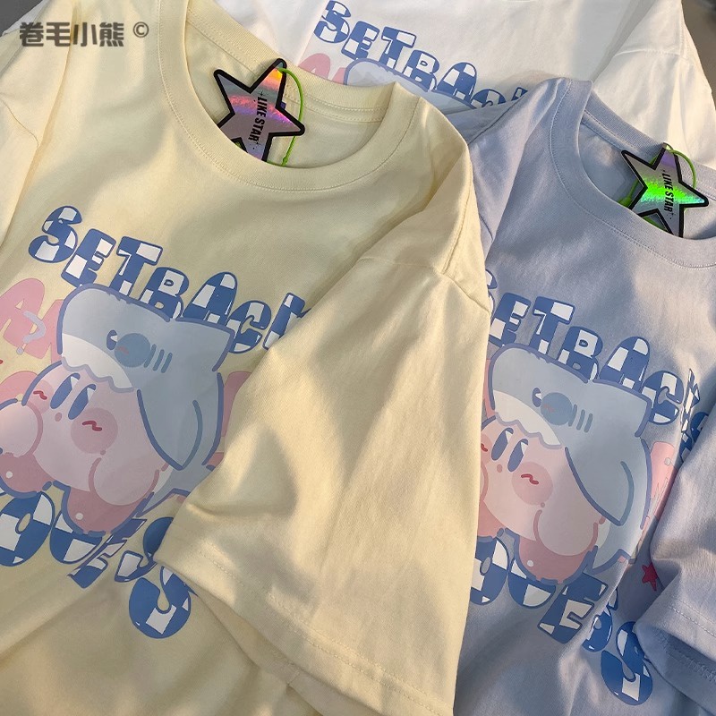 【Polyester】เสื้อยืดคอกลม แขนสั้น พิมพ์ลายการ์ตูนน่ารัก ทรงหลวม อเนกประสงค์ แฟชั่นฤดูร้อน สําหรับผู้หญิง นักเรียน