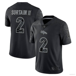 เสื้อยืดกีฬาแขนสั้น ลายทีมฟุตบอล QY NFL Denver Broncos Jersey Patrick Surtain II สีดํา