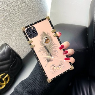 เคสโทรศัพท์มือถือ ทรงสี่เหลี่ยม ลายขนนก ประดับพลอย สําหรับ Redmi 9A 9C Note9pro Note9s Note10s Note10 Note10pro Poco M3 M3PRO XIAOMI 11PRO 11ULTRA 11LITE 11