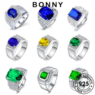 BONNY JEWELRY เกาหลี เรียบง่าย ผู้ชาย แท้ 925 แฟชั่น เครื่องประดับ ไพลินมรกต เครื่องประดับ Silver เงิน ต้นฉบับ แหวน M086