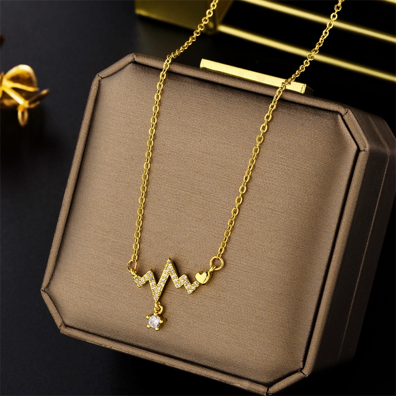 Ht ECG จี้สร้อยคอไทเทเนียม เหล็กสเตนเลส ฝังเพชร ไหปลาร้า เครื่องประดับ สไตล์เกาหลี สําหรับเด็กผู้หญิ