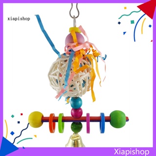 Xps ลูกบอลเถาวัลย์ไม้ มีสีสัน บล็อกกระดิ่ง นกแก้ว ชิงช้า ยืนเคี้ยว ของเล่นตกแต่งสัตว์เลี้ยง