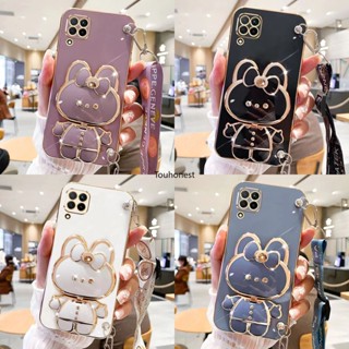 เคส Samsung Galaxy A22 เคส Samsung A21S เคส Samsung A20S Casing Samsung Note 20 Ultra Case Samsung M32 Case Samsung M22 F22 Case Cartoon Stand Vanity Mirror Case Bunny Rabbit Holder Crossbody Phone Strap Cover Cassing Cases Case KD โทรศัพท์มือถือ