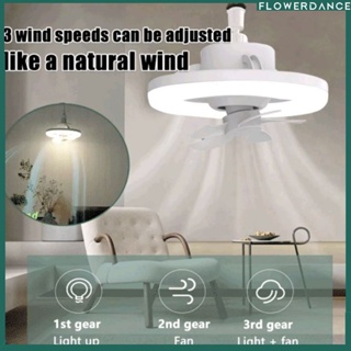48w Smart Wall &amp; Ceiling Fan With Led Light And Remote Control 360° Rotation Cooling Electric Fan Lamp Chandelier For Room Home Decor ดอกไม้
