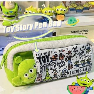 ღ Alien Toy Story กล่องดินสอสามตาสีเขียว Ins กล่องดินสอนักเรียนที่มีมูลค่าสูงเครื่องเขียนที่เก็บกระเป๋าดินสอความจุขนาดใหญ่สำหรับของขวัญ