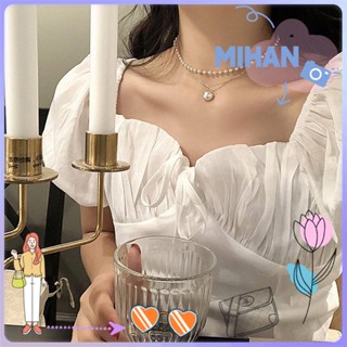 Mihan ใหม่ สร้อยคอโชคเกอร์ สองชั้น ประดับไข่มุก หลากสี เหมาะกับฤดูร้อน แฟชั่นเรโทร สําหรับผู้หญิง 2021